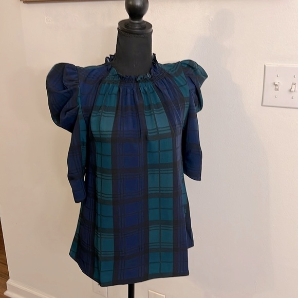 NWT Sugarlips Hudson Plaid Drape Sleeve Top Curve Blouse, Sz. XS. - Picture 3 of 13